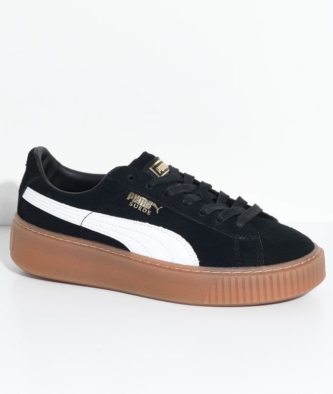 puma platform trace sneakers in white black with gum sole